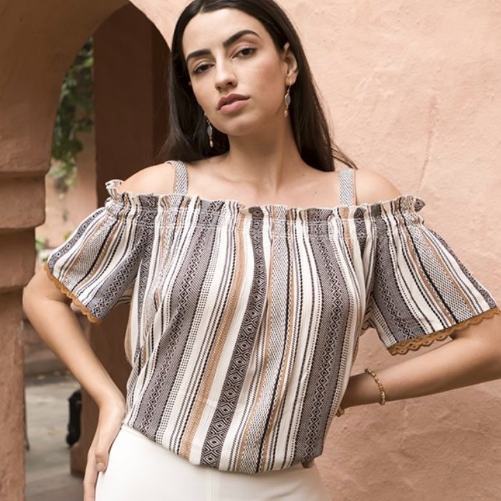 NWT Striped Patterned Cold Shoulder western Top